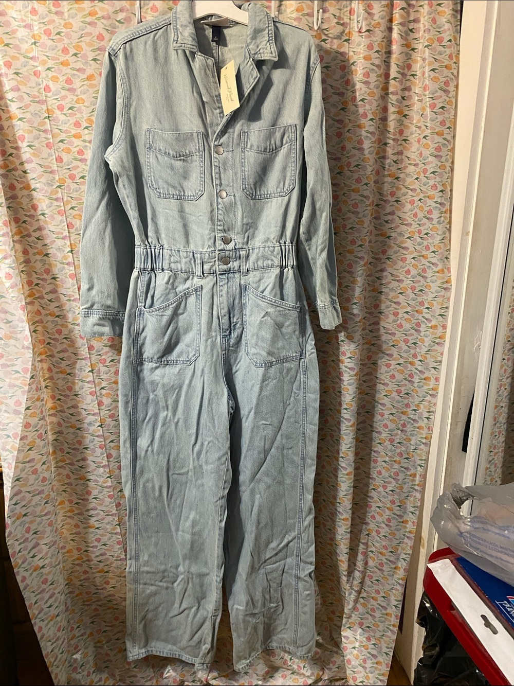 Light Wash Denim Utility Jumpsuit - Women's